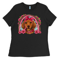 Dachshund Puppy Floral Rainbow Ladies Tee | Teevron