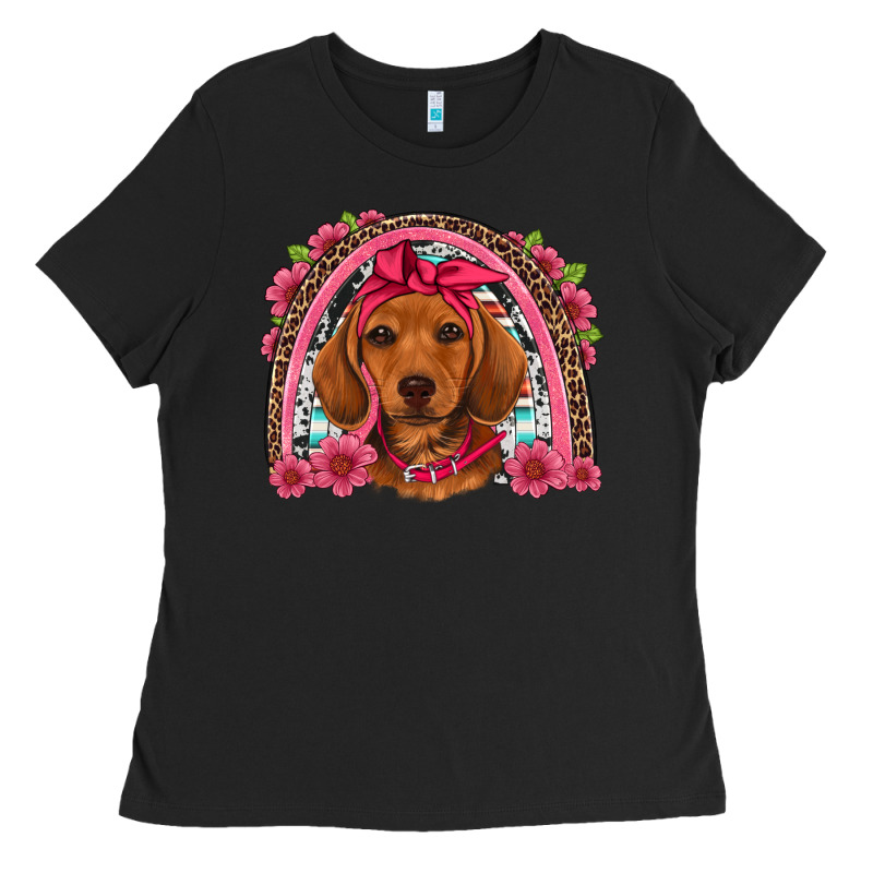 Dachshund Puppy Floral Rainbow Ladies Tee by Artiststas | Teevron