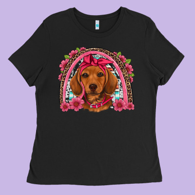 Dachshund Puppy Floral Rainbow Ladies Tee Designed By Artiststas
