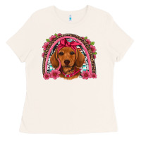 Bone dachshund puppy floral rainbow Ladies Tee - Artiststas