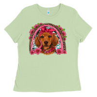 Matcha dachshund puppy floral rainbow Ladies Tee - Artiststas