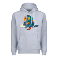 Heather Grey blue dragon ocean waves and sun Premium Hoodie - RanaPortraitStore