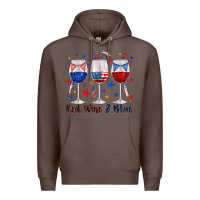 Coffee red wine and blue wine glasses Premium Hoodie - texasbilliewilder