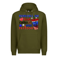 Army Green running on iced coffe and freedom Premium Hoodie - texasbilliewilder