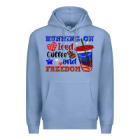 Colony Blue running on iced coffe and freedom Premium Hoodie - texasbilliewilder