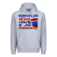 Heather Grey running on iced coffe and freedom Premium Hoodie - texasbilliewilder