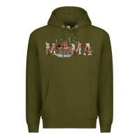 Army Green mama with bear and daisy Premium Hoodie - RanaPortraitStore