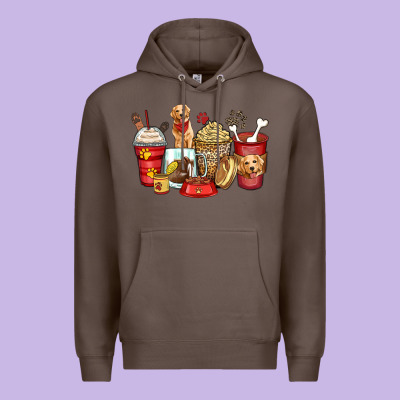 Golden Retriever Coffee Cups Premium Hoodie Designed By Zillion Design Studio