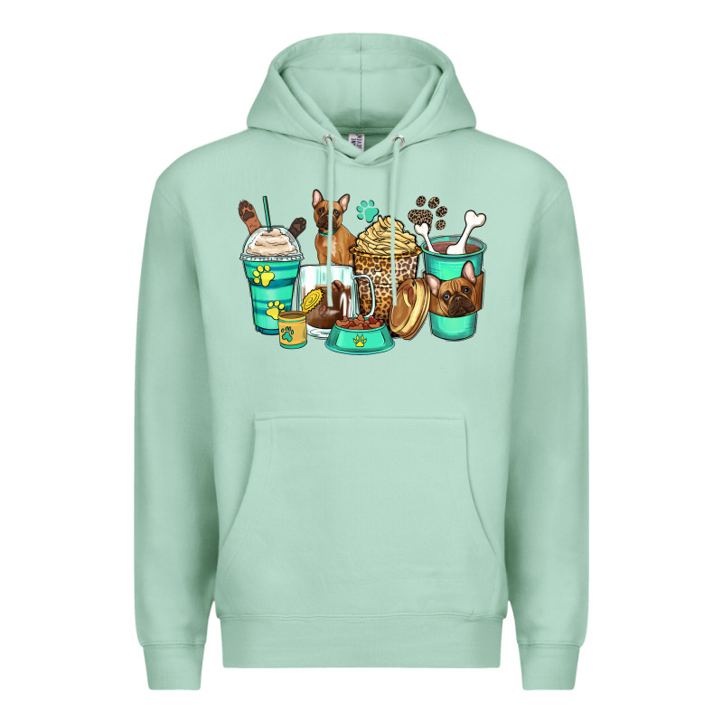 French Bulldog Coffee Cups Premium Hoodie by Zillion Design Studio | Teevron