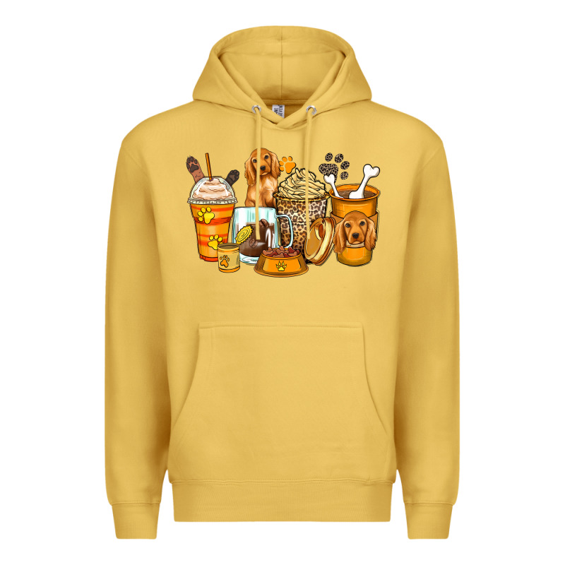 Cocker Spaniel Coffee Cups Premium Hoodie by Zillion Design Studio | Teevron