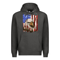 Charcoal Heather usa flag with eagle head Premium Hoodie - texasbilliewilder