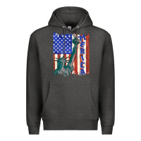 Charcoal Heather usa flag with statue of liberty Premium Hoodie - texasbilliewilder