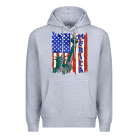 Heather Grey usa flag with statue of liberty Premium Hoodie - texasbilliewilder