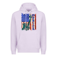 Lilac usa flag with statue of liberty Premium Hoodie - texasbilliewilder