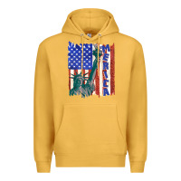 Mustard usa flag with statue of liberty Premium Hoodie - texasbilliewilder