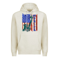 Oatmeal Heather usa flag with statue of liberty Premium Hoodie - texasbilliewilder