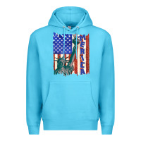 Ocean Blue usa flag with statue of liberty Premium Hoodie - texasbilliewilder