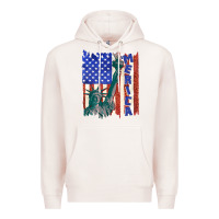 Pale Pink usa flag with statue of liberty Premium Hoodie - texasbilliewilder