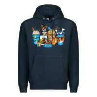 Navy corgi coffee cups Premium Hoodie - Zillion Design Studio