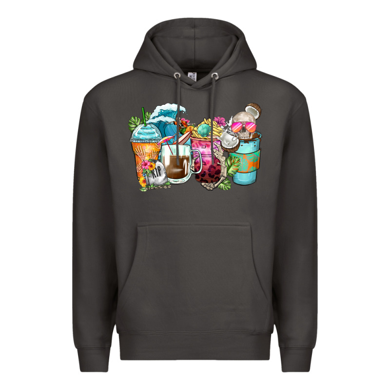 Skeleton Summer Coffee Cups Premium Hoodie by Zillion Design Studio | Teevron