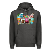 Charcoal Heather skeleton summer coffee cups Premium Hoodie - Zillion Design Studio