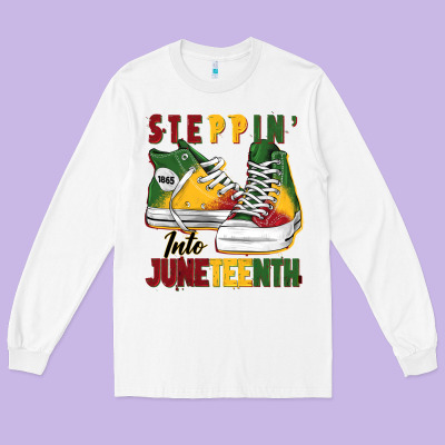 Steppin' Into Juneteenth Long Sleeve Tee Designed By Barkaloodesign