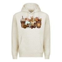 Oatmeal Heather leopard coffee cups Premium Hoodie - Zillion Design Studio