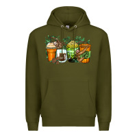 Army Green sloth coffee cups Premium Hoodie - Zillion Design Studio