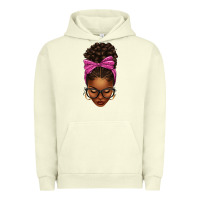 Afro Messy Bun Pink Leopard Bow Urban Hoodie | Teevron