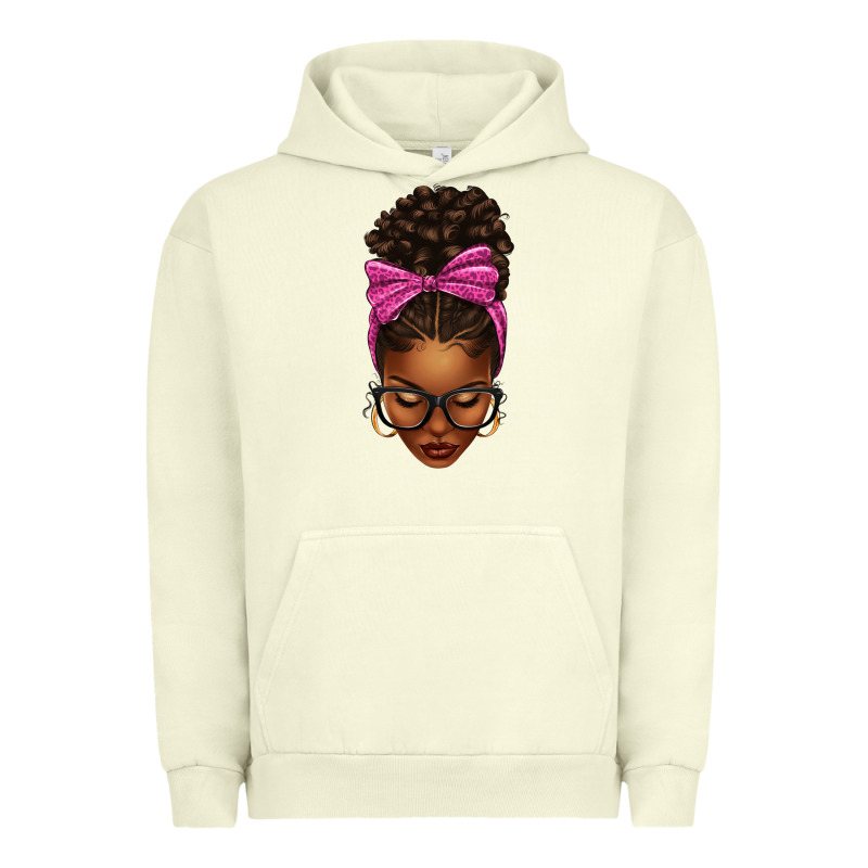 Afro Messy Bun Pink Leopard Bow Urban Hoodie by texasbilliewilder | Teevron