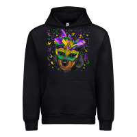 Black Mardi Gras Dachshund Puppy with Mask Urban Hoodie - RanaPortraitStore