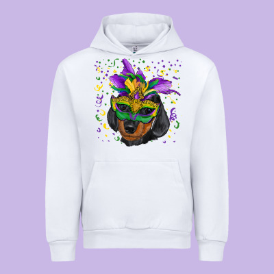 Urban Hoodie Mardi Gras Dachshund Puppy with Mask