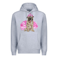 Heather Grey Balerina pug with tutu Premium Hoodie - RanaPortraitStore