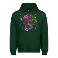 Forest Green Mardi Gras Pitbull with Hat Urban Hoodie - RanaPortraitStore