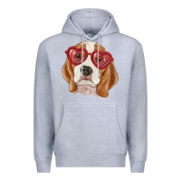 Heather Grey Beagle with love glasses Premium Hoodie - RanaPortraitStore