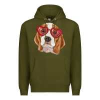 Army Green Beagle with love glasses Premium Hoodie - RanaPortraitStore