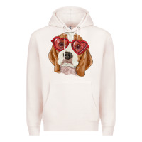 Pale Pink Beagle with love glasses Premium Hoodie - RanaPortraitStore