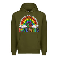 Army Green love wins with daisy and heart Premium Hoodie - texasbilliewilder