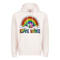 Pale Pink love wins with daisy and heart Premium Hoodie - texasbilliewilder