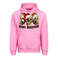 Fuchsia Pink Merry Christmas Skulls Urban Hoodie - RanaPortraitStore