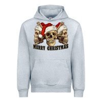Heather Grey Merry Christmas Skulls Urban Hoodie - RanaPortraitStore