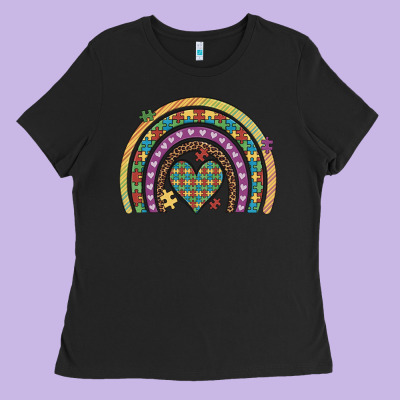 Autism Awareness Heart Leopard Rainbow Ladies Tee Designed By Artiststas