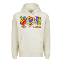 Oatmeal Heather peace love equality Premium Hoodie - texasbilliewilder