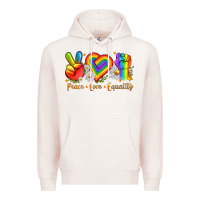 Pale Pink peace love equality Premium Hoodie - texasbilliewilder