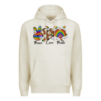 Oatmeal Heather peace love pride Premium Hoodie - texasbilliewilder