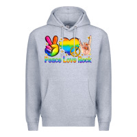 Heather Grey peace love rock pride Premium Hoodie - texasbilliewilder