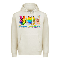 Oatmeal Heather peace love rock pride Premium Hoodie - texasbilliewilder