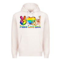 Pale Pink peace love rock pride Premium Hoodie - texasbilliewilder
