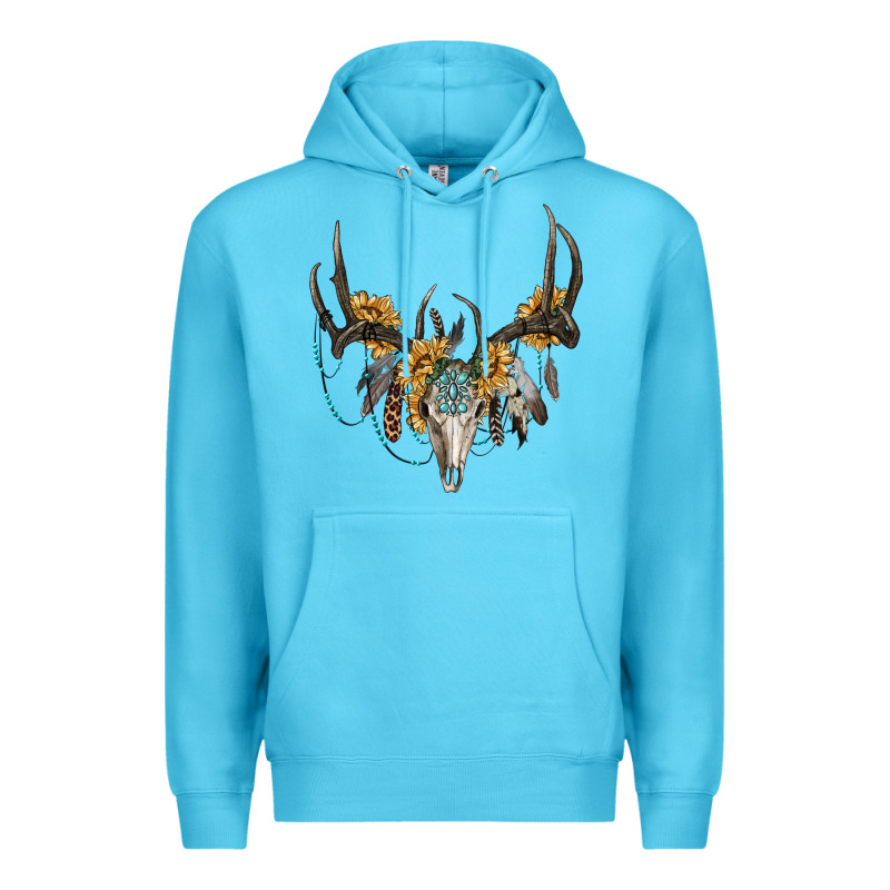 Boho Deer Skull Sunflowers And Gemstone Premium Hoodie by RanaPortraitStore | Teevron
