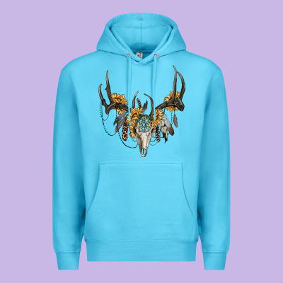 Boho Deer Skull Sunflowers And Gemstone Premium Hoodie Designed By Ranaportraitstore